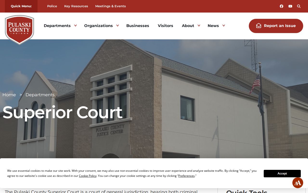 Official Pulaski Superior Court page for criminal and civil matters
