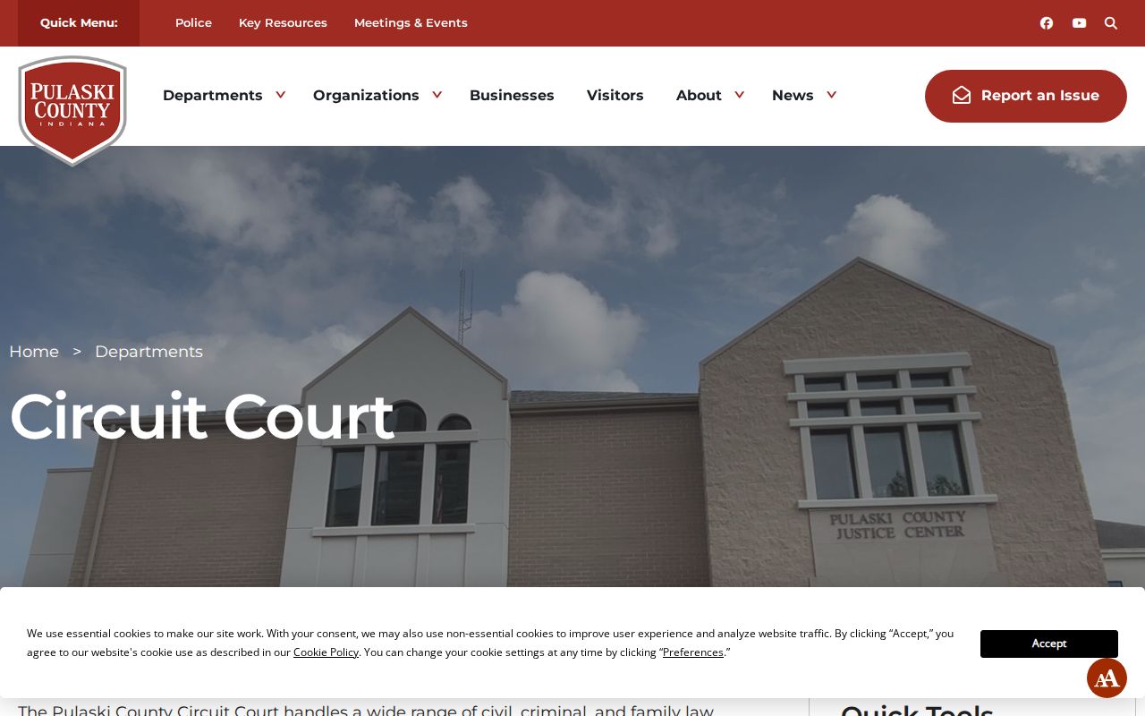 Pulaski Circuit Court official page for bench warrant contact